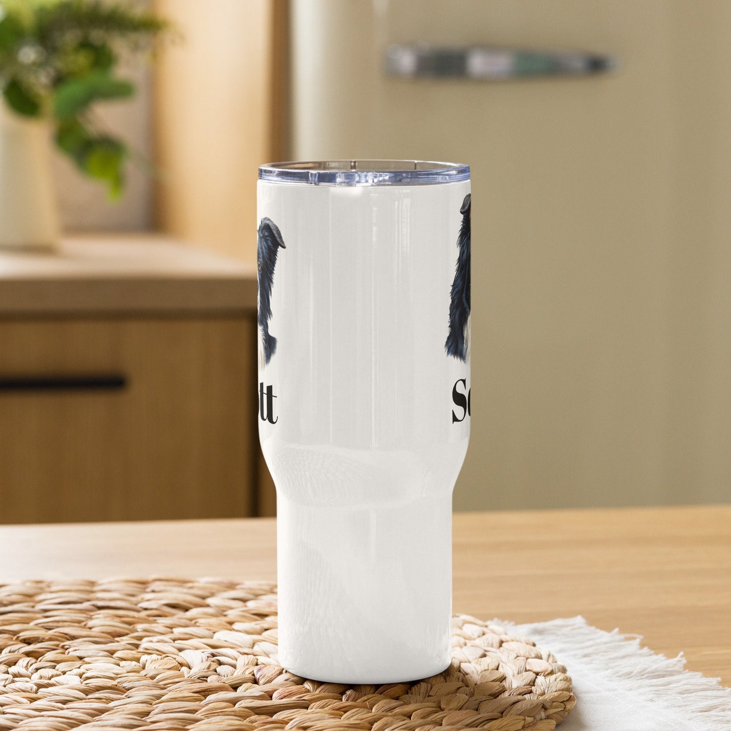 Custom Border Collie Dog Travel Mug Tumbler with Handle, Stainless Steel BPA-free plastic Cup, 25 Ounce Mug, Dad Dog Lover Gift