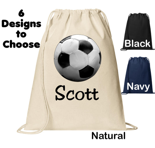 Personalized Kids Soccer Cinch Pack, Drawstring Gym School PE Pool Backpack, Printed Monogrammed Custom Name, Perfect Kids Sports Gift