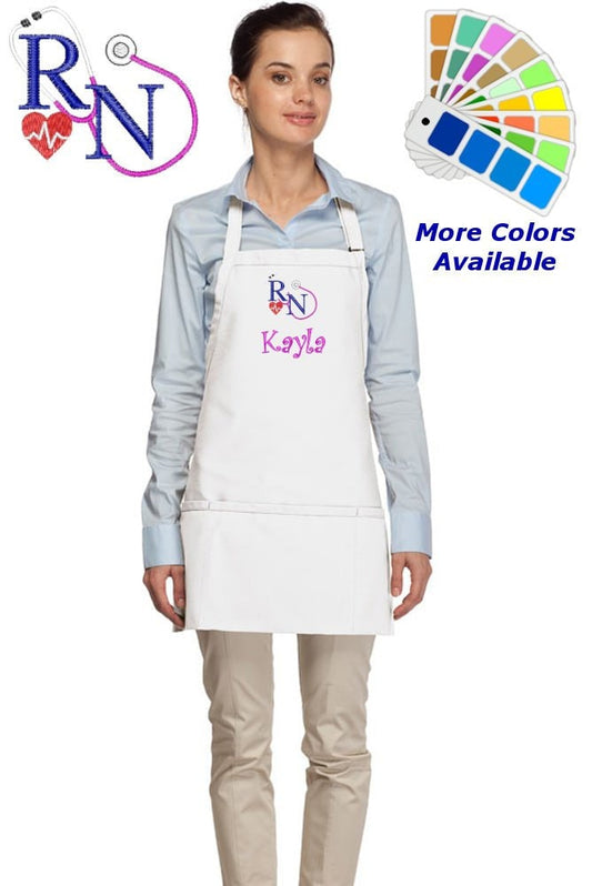 Personalized Nurse Apron, Embroidered Nurse RN Heart Stethoscope Design, Nurse Gift, RN Gift, Healthcare Worker Gift, Nurses Apron