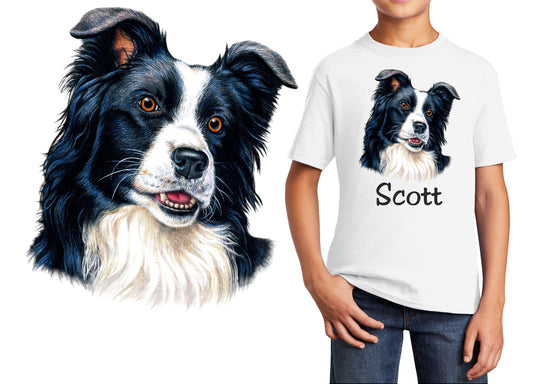 Personalized Kids T-Shirt Border Collie Dog Design, T-Shirt, Colorful, Cotton, Low Price Inexpensive Tee Shirt, Student School Gift