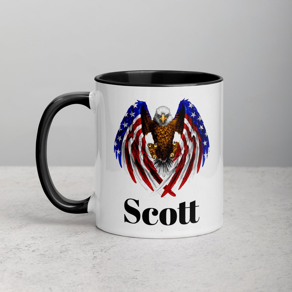 Custom American Eagle Coffee Mug, Patriotic Cup, USA, Custom American Flag Mug, Ceramic