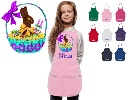 Personalized Kids Easter Apron Basket Bunny Design, Monogrammed Chef Gift, Chef Gift, Cooking Party, Art Party, School Aprons, Printed Apron