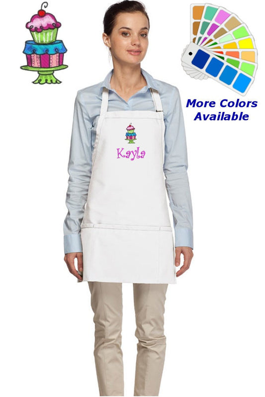 Personalized Apron Embroidered Cupcake Dessert Design Dad Mom Gift