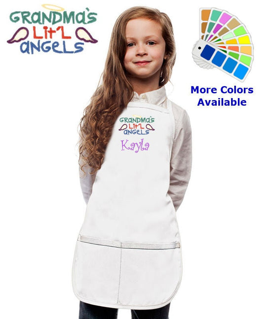 Personalized Kids Apron with Grandmas Little Angels Embroidery Design