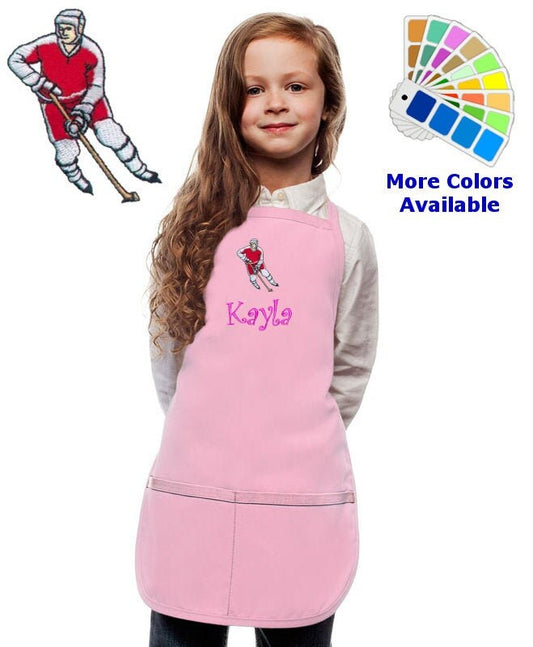 Personalized Kids Apron with Hockey Player Embroidery Design, Cooking Kitchen Gift, School Gift, Sports Gift, Monogrammed, Cooking Party