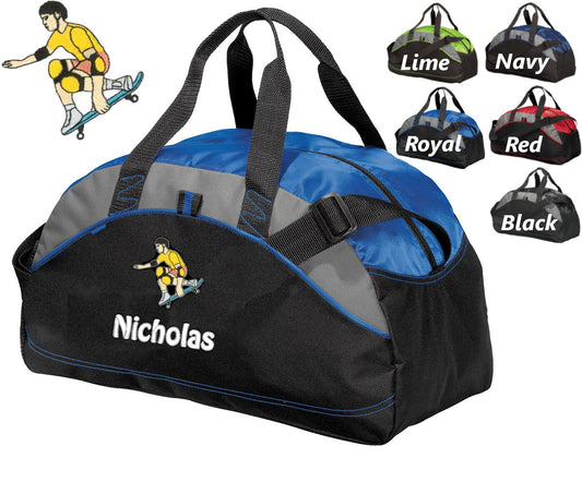 Personalized Kids Skateboard Duffel Bag Gym Bag School PE Contrast Piping and Stitching Embroidered with Name or Text of Your Choice