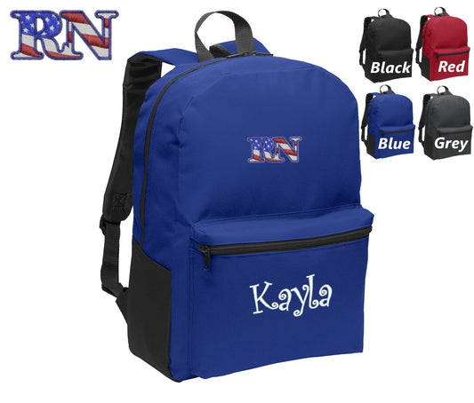 Personalized Kids Backpack Embroidered RN Nurse American Flag Monogrammed with Name of Your Choice Perfect Kids School Gift