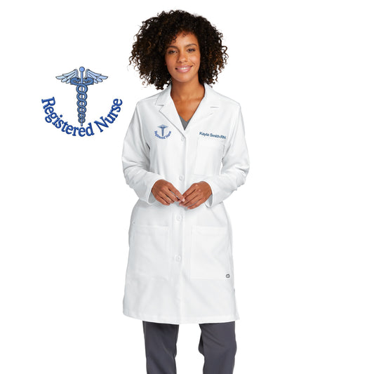 Personalized Registered Nurse Lab Coat with Custom Embroidered Text or Name and RN Design, Doctor, Nurse, Jacket, Medical Apparel