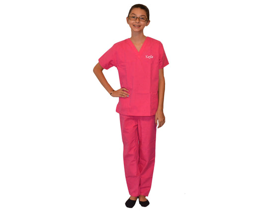 Pink Kids Scrubs Personalized for little Doctors and Nurses