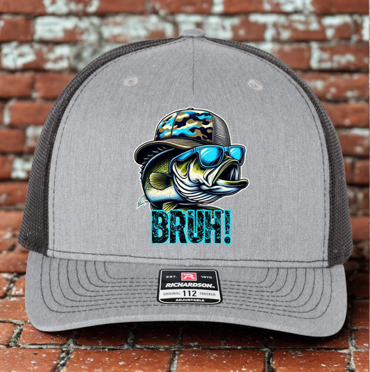Funny Bass Trucker Hat, Bruh Fishing Hat Design, Richardson 112, Funny Dad Gift Husband Gift, Sportsman Gift, Printed Hat