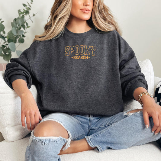 Embroidered Halloween Spooky Sweatshirt, Retro Spooky Season Design and Name, Cute Fall Sweatshirt, Mom Gift, Gift, Women Unisex