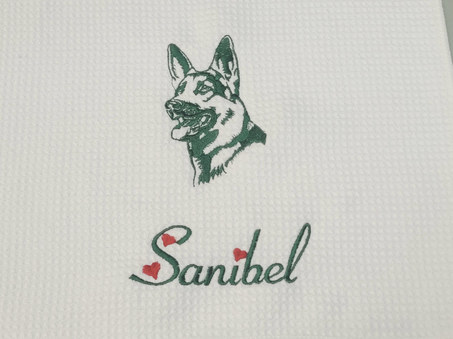 Personalized Dog Towel, German Shepherd, Hand Towel, Grooming Towel, Waffle Microfiber, Embroidered Your Pets Name, Monogrammed Dog Gift