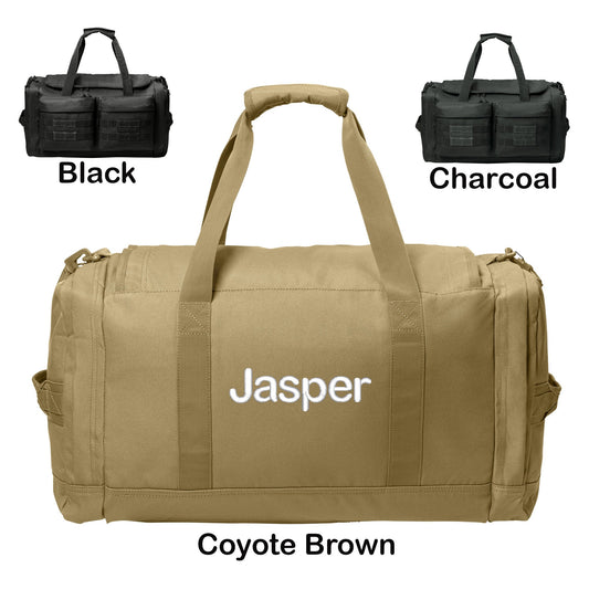 Personalized Tactical Duffel Bag, Range Bag, Loop Panel for Badges Patches, Military, Shoe Compartment, Embroidered Monogrammed Custom Name
