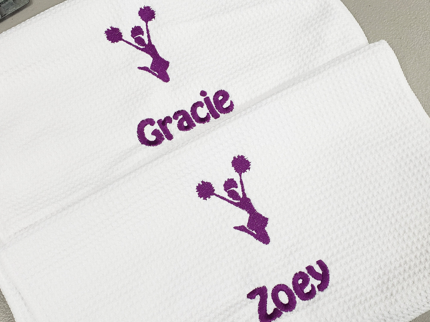 Personalized Cheerleader Towel, Cheer Gym Towel, Workout Towel, Fitness Towel, Waffle Microfiber, Embroidered Name, Monogrammed Sports Gift