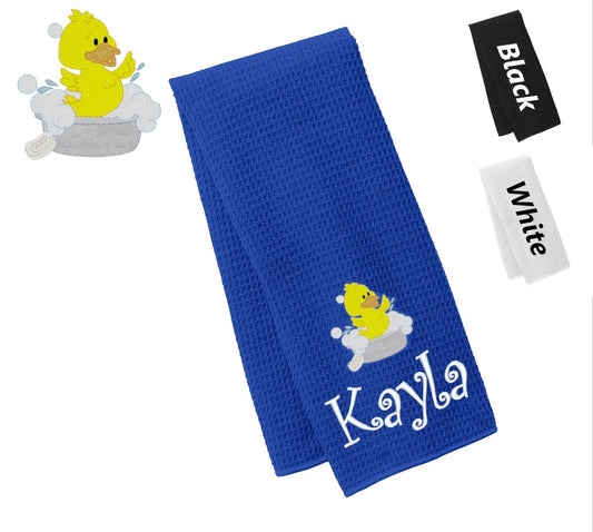Personalized Towel Duckling Design, Kitchen Towel, Hand Towel, Bathroom Towel, Waffle Microfiber, Embroidered Name, Kids Gift, Mom Gift