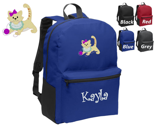 Personalized Kids Backpack Embroidered Kitten with Name of Your Choice Perfect Kids School Gift