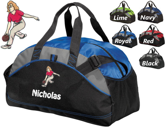 Personalized Kids Duffel Bag, Girl Bowler Design, Gym Bag, School Sports, Contrast Stitching, Embroidered Name, Bowling Gift, Student Gift