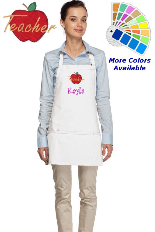 Personalized Apron Embroidered Teacher with Apple Design Teacher Gift