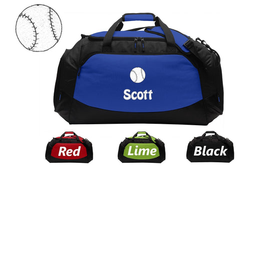 Personalized Large Canvas Baseball Duffel Bag, Gym Bag, School PE Bag, Zippered Pockets, Padded Handle, Embroidered Name, Baseball Gift
