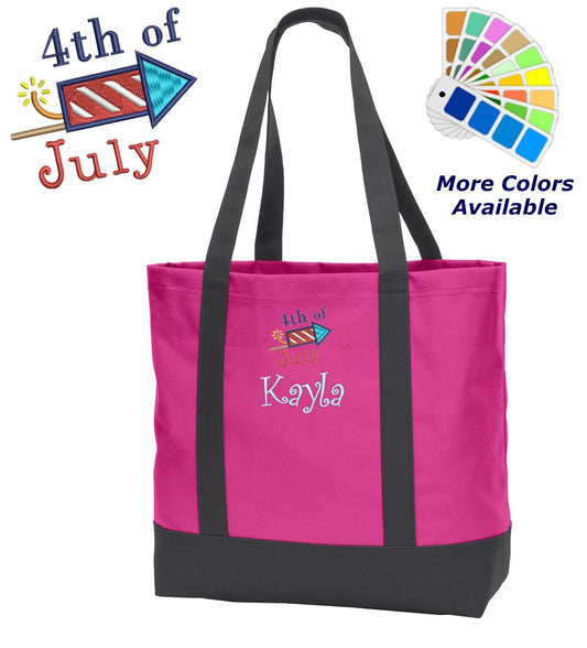 Personalized 4th of July Tote Bag Embroidered with Name of Your Choice Perfect Gift for Mom