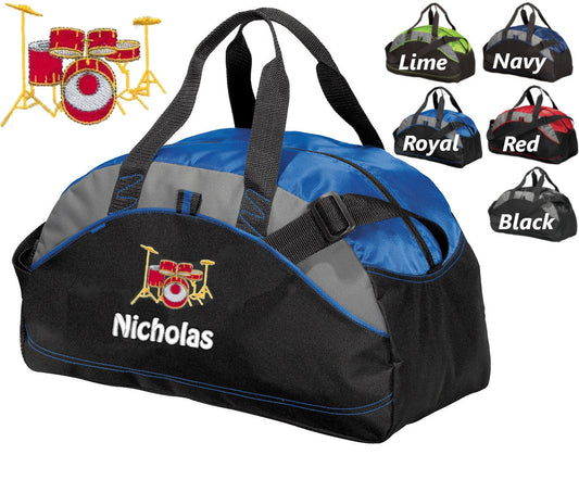 Personalized Kids Duffel Bag, Drum Set Design, Gym Bag, School PE, Contrast Piping Stitching, Embroidered Name, Music Gift, Student Gift
