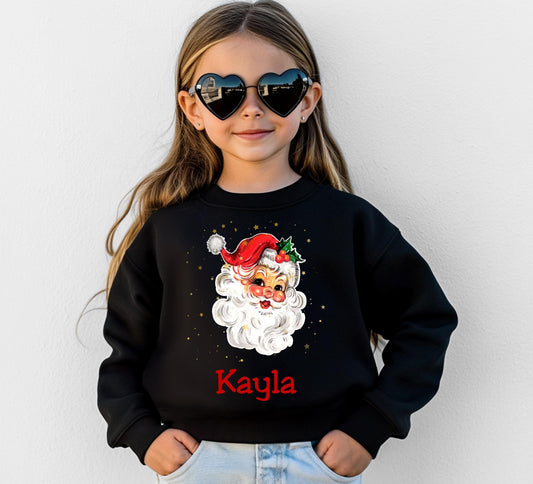 Personalized Kids Retro Santa Christmas Sweatshirt, Santa Sweater, Christmas Season Gifts, Christmas Gift Kids, Xmas Sweatshirt, Kids Gift