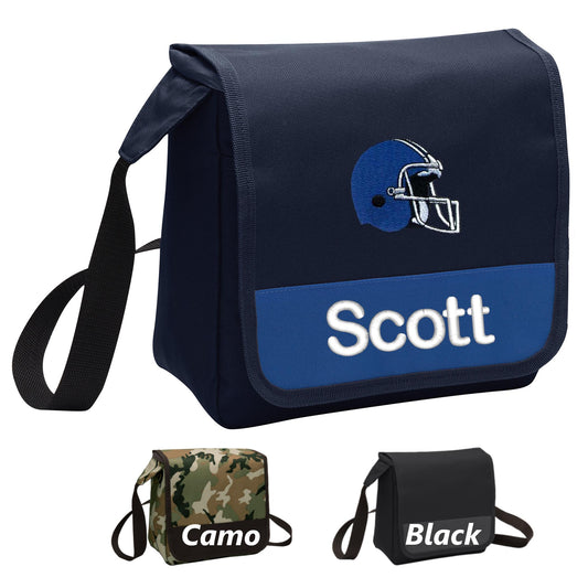 Personalized Football Lunch Bag Box Cooler, Polyester Canvas Fabric, Insulated Embroidered School Work Sports Monogrammed Custom Name