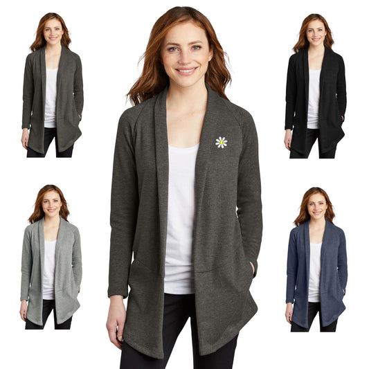 Personalized Open Front Interlock Cardigan Sweater, Sweater with Name Daisy Design, Custom Jacket, Mom Gift, Womens Jacket