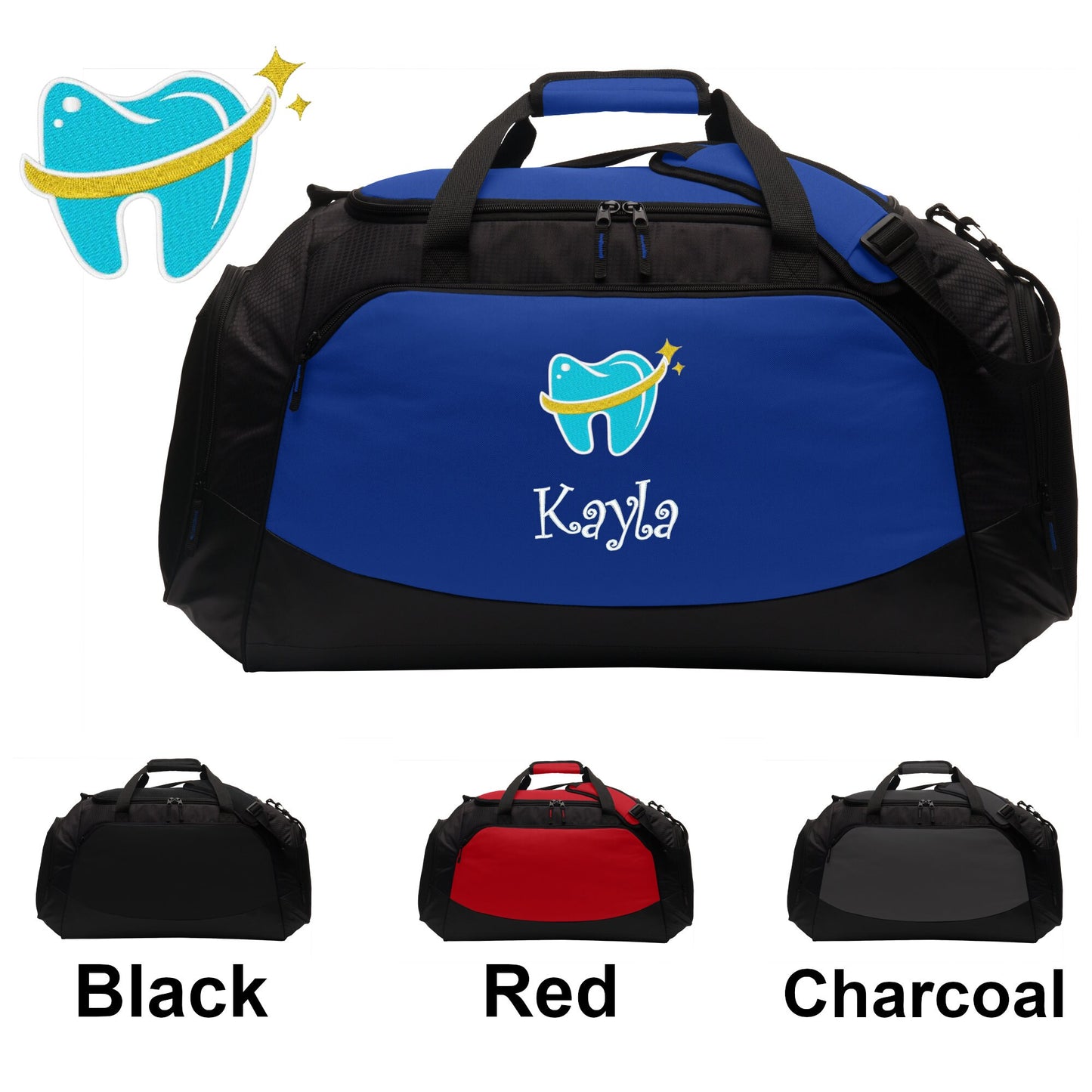 Personalized Dentist Large Duffle Bag, Tooth Design, Scrubs Bag, Embroidered Custom Name, Hospital Bag, Travel Bag, Monogrammed, Travel Gift