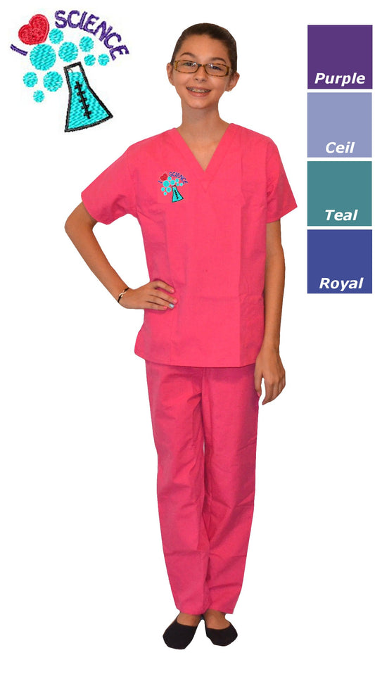 Kids Scrubs with I Love Science Embroidery Design