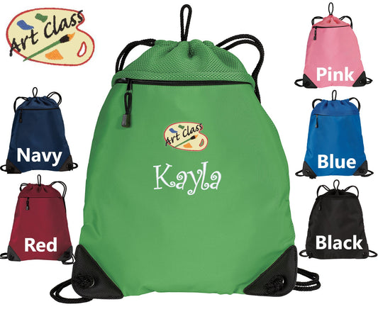 Personalized Art Teacher Cinch Pack, Teacher Gift, Drawstring Gym School PE Pool Backpack, Embroidered Art Class, Monogrammed Custom Name