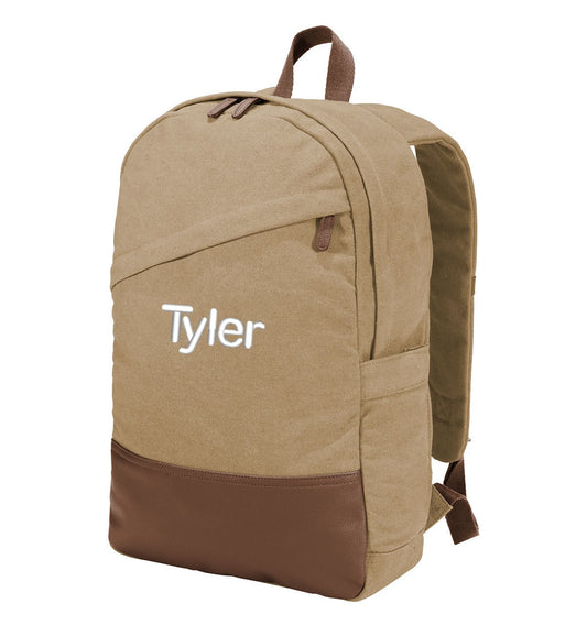 Personalized Khaki Backpack, Retro Mens Backpack, School, Student Gift, College Gift, Custom Backpack, Embroidered with Name of Your Choice