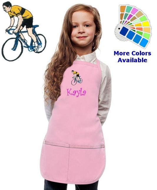 Personalized Kids Apron with Bicycle Embroidery Design, Cooking Kitchen Gift, School Gift, Sports Gift, Monogrammed, Cooking Party