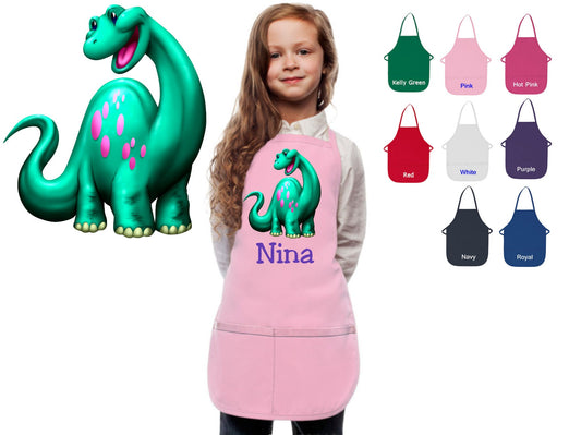Personalized Kids Apron with Cute Dinosaur Design, Monogrammed Gift, Chef Gift, Cooking Party, Art Party, School Apron, Printed Apron
