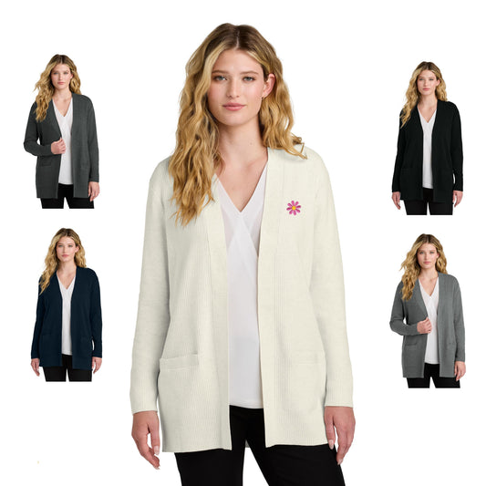 Personalized Open Front Cardigan Sweater, Sweater with Name Daisy Design, Warm Custom Logo Jacket, Mom Gift, Womens Jacket