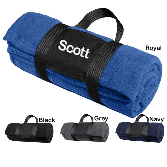 Personalized Fleece Blanket with Carrying Strap, Monogrammed Throw, Embroidered Name, Personalized Mom Bridesmaid Gift, Polyester