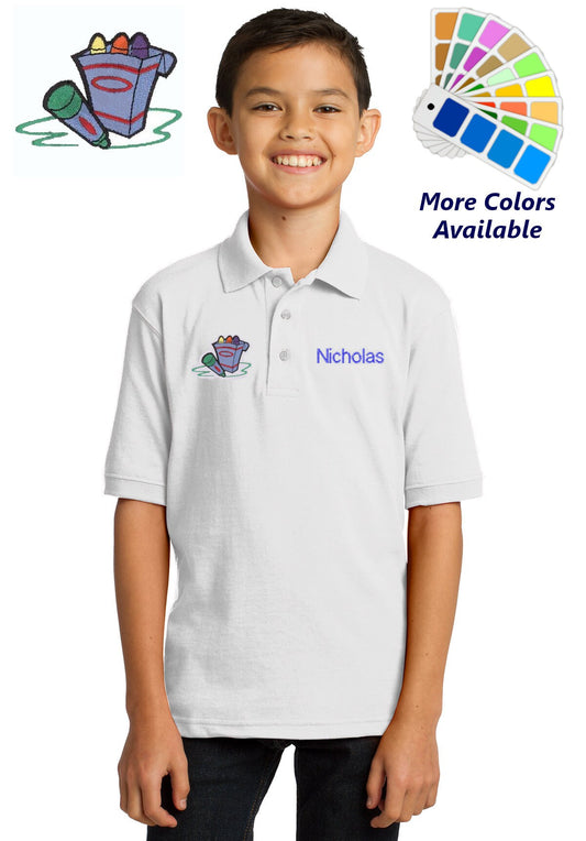 Personalized Kids Artist Polo Shirt Embroidered Crayons Monogrammed with a Name or Text of Your Choice