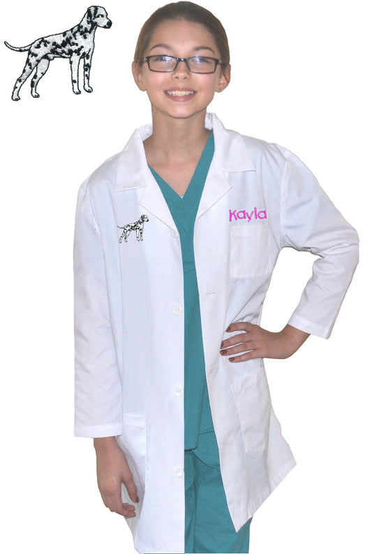 Personalized Kids Lab Coat with Dalmatian Dog Embroidery Design, Veterinarian Lab Coat, Birthday Gift, Childrens Lab Coat, Monogrammed Name
