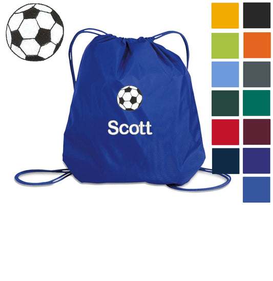 Personalized Kids Soccer Cinch Pack, Drawstring Gym School PE Pool Backpack, Embroidered Sports Bag, Monogrammed Custom Name, Kids Gift