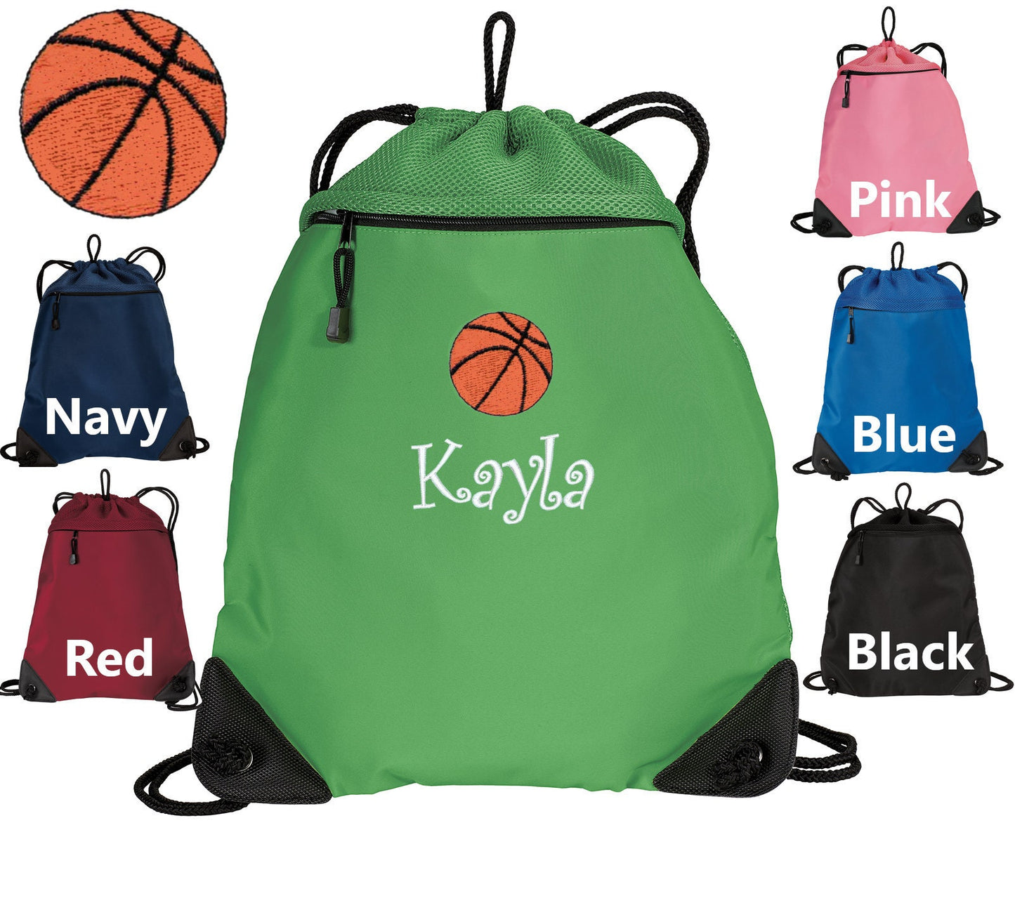 Personalized Kids Cinch Pack Drawstring Gym School PE Pool Backpack Embroidered Basketball Monogrammed with Custom Name Perfect Kids Gift