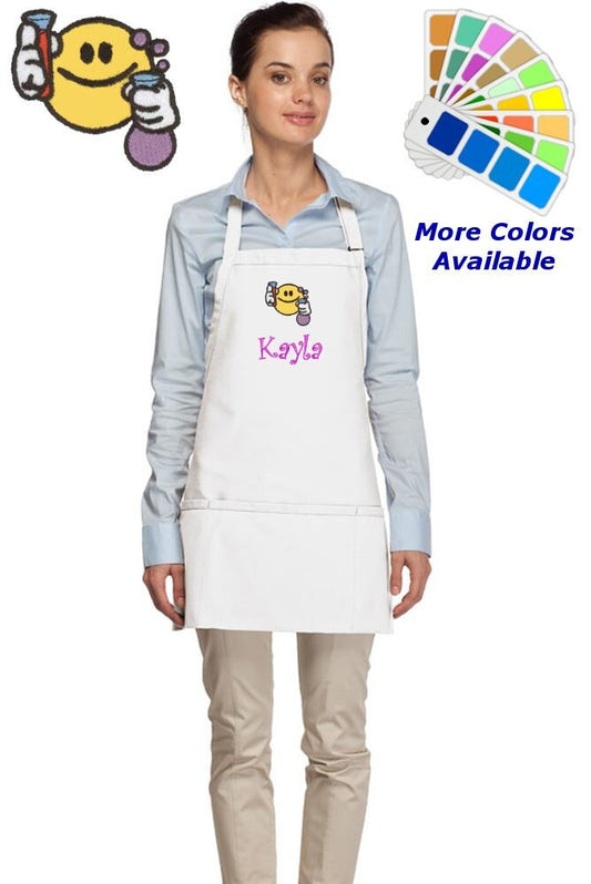 Personalized Science Apron Scientist Emoji Embroidery Design Teacher Gift