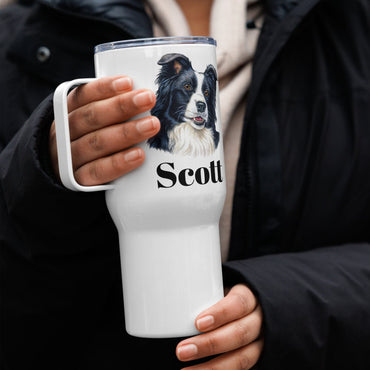 Custom Border Collie Dog Travel Mug Tumbler with Handle, Stainless Steel BPA-free plastic Cup, 25 Ounce Mug, Dad Dog Lover Gift