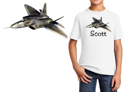 Personalized Kids T-Shirt F22 Fighter Jet Plane Design, T-Shirt, Military, Cotton, Low Price Inexpensive Tee Shirt, Kids Gift, Student Gift