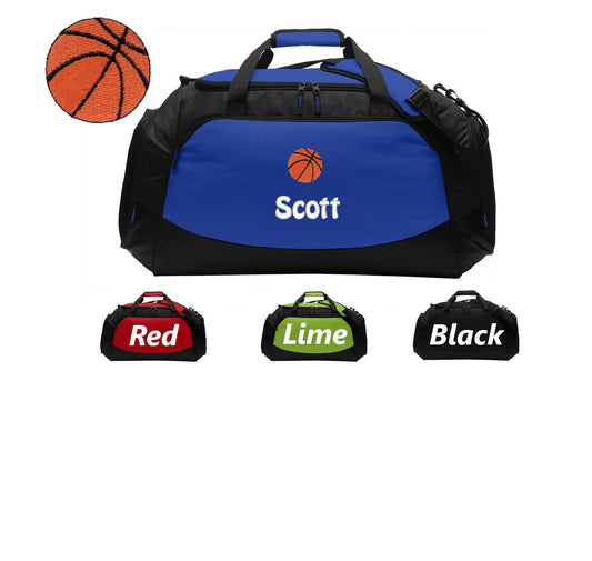 Personalized Large Canvas Basketball Duffel Bag, Gym Bag, School PE Bag, Zippered Pockets, Padded Handle, Embroidered Name, Basketball Gift