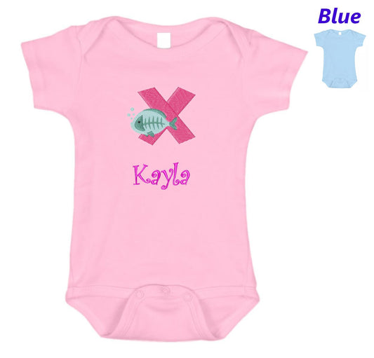 Personalized Baby Onesie Pink Blue Embroidered Letter X Newborn One Piece Body Suit Baby Shower Gift Monogrammed Your Baby's Name