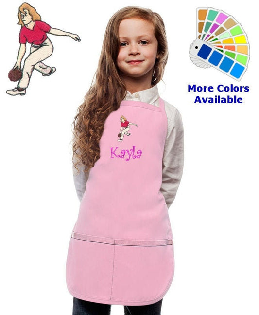 Personalized Kids Apron with Girl Bowler Embroidery Design, Cooking Kitchen Gift, School Gift, Sports Gift, Monogrammed, Cooking Party