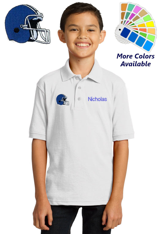 Personalized Kids Polo Shirt Embroidered Football Helmet Monogrammed with a Name or Text of Your Choice
