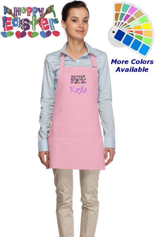 Personalized Easter Apron Embroidered Hoppy Easter Design