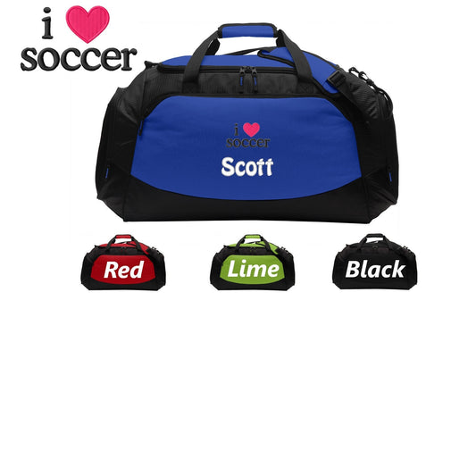 Personalized Large Canvas Soccer Duffel Bag, Gym Bag, School PE Bag, Zippered Pockets, Padded Handle, Embroidered Name, Soccer Gift