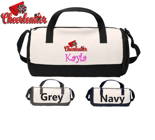 Personalized Cotton Cheerleader Duffel Bag, Cheer Gym School PE Pool Duffle, Embroidered, Monogrammed Custom Name, Kids Gift School Gift
